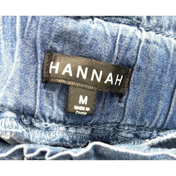 Hannah Womens Size M Wide Leg Pants Tie Belt Chambray Blue Pull On Ankle R - Picture 11 of 12